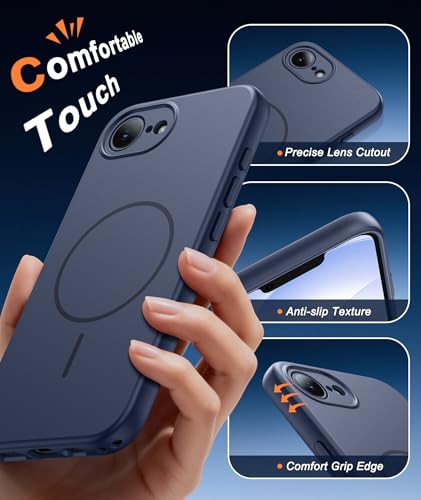 Image of FNTCASE for iPhone 17e & iPhone 16e Case: [Compatible with Magsafe] Solid Matte Magnetic Phone Cover with [Full Camera Protection] [Screen Protector] Military Grade Shockproof Protective, Blue