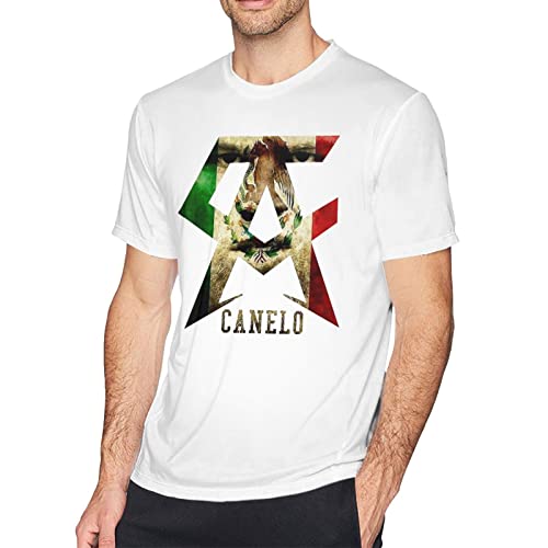 WXQZHF Mens Casual Canelo of Alvarez Tee Shirt Short Sleeve O-Neck Cotton T-Shirt Sports Tops for Teens Plus Size TshirtsLarge White
