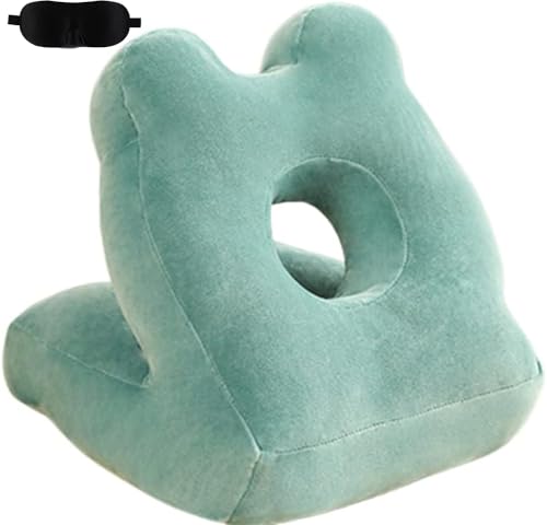お昼寝枕 枕 クッション 昼寝 枕 オフィス アイマスク付き 旅行枕 携帯枕 うつ伏せ デスクピロー ネックピロー 通気性が良い 柔らかい 枕腕首枕 多機能 昼寝クッション シンプル 無地 寝具 安眠男女通用 (グリーン)