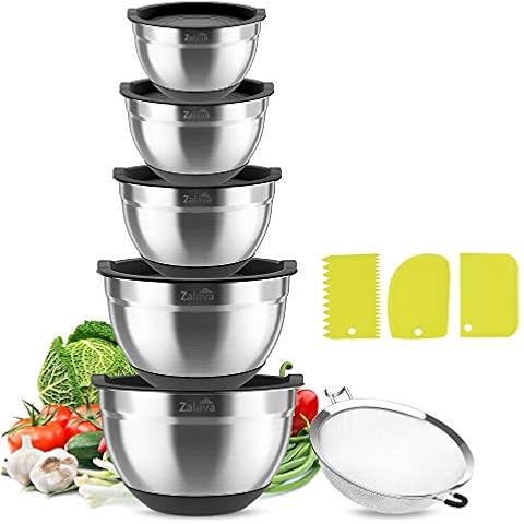 Zalava Juego de 5 Cuencos para Mezclar de Acero Inoxidable con Tapa y Base de Silicona Cover