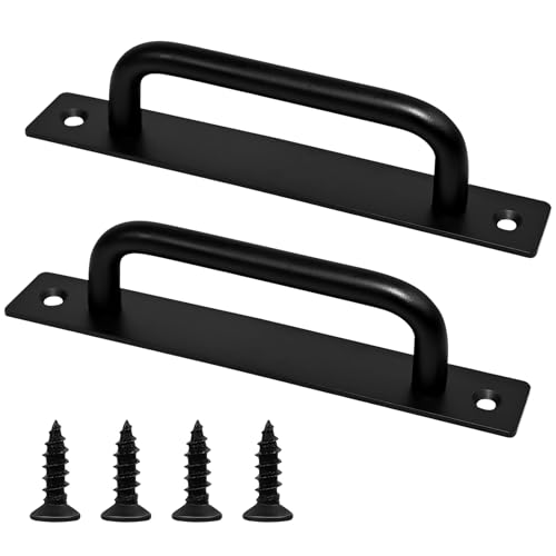 QVYQVY 5 Inch Black Barn Door Handles, 2PCS Premium Aluminum Alloy Cabinet Pull Handles with Screws, Modern Center Gate Door Handle for Kitchen Cabinets, Closets, Dressers, Drawer Sliding Door