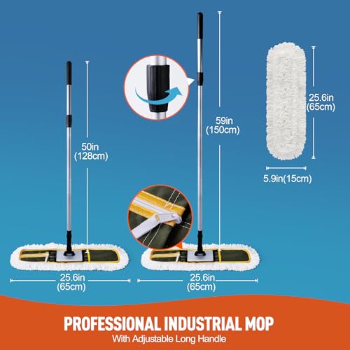 CLEANHOME 24" Commercial Dust Mop for Floor Cleaning, Heavy Duty Duster Floor Mop with 59” Extendable Long Handle