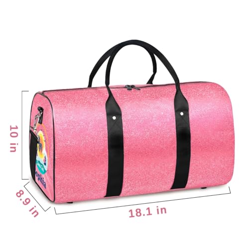 Large Foldie Duffel Bags with Name Glitter Leather Dance Tote Bag for Girls Weekender Bags for Women Travel Summer Time2