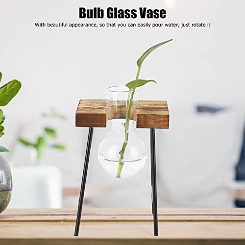 Plantador de vidro, vaso de planta retrô de boa permeabilidade ao ar Vaso de mesa com suporte de mad
