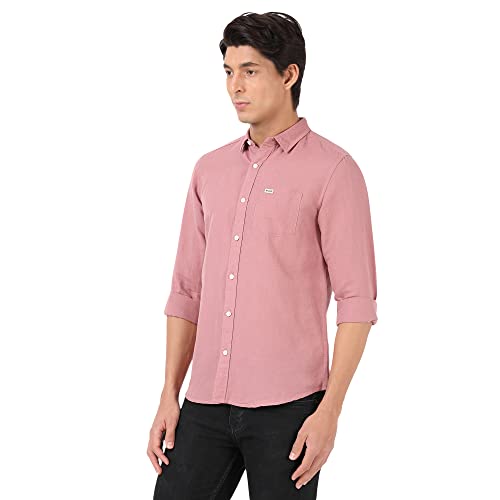 Image of Wrangler Men Dusky Pink Solid Regular FiT-Shirt