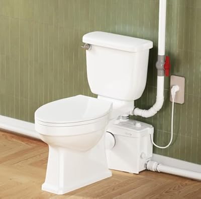 900W Macerating Toilet System Combo, Upflush Toilet with Pump, Top&Side Outlets/4 Inlets for Laundry Basin Shower Bathtub, Elongated Bowl, 17.7" Tall, Up to 39.3ft, Extension Pipe Included