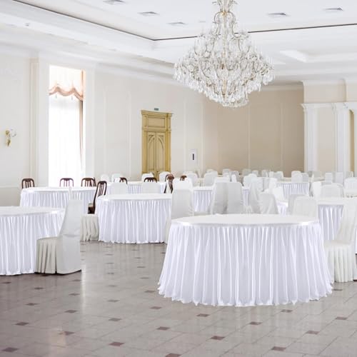 518cm White Polyester Table Skirts for Rectangle Tables, Wrinkle Free Ruffle Pleats Cloth Tutu Table Skirt 17ft for Banquet Wedding Birthday Baby Shower Trade Meeting Cake Dessert Tables(No Top Cover)