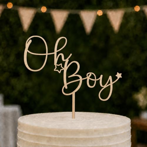 CC TOWN Oh Boy Wooden Cake Topper for Baby Shower, Gender Reveal, It's a Boy Party Cake Decorations Supplies