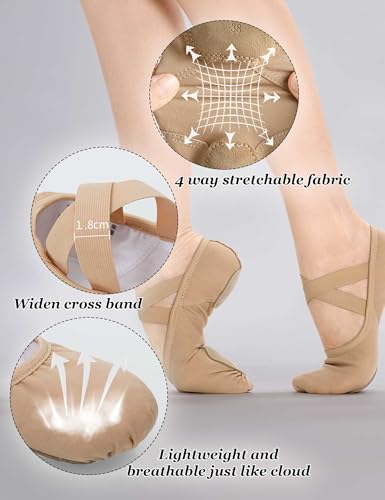 Cloud Soft 4 Way Stretch Canvas Ballet Shoes Split Sole Dance Slippers for Toddler Girls, Little Big Kids Training3