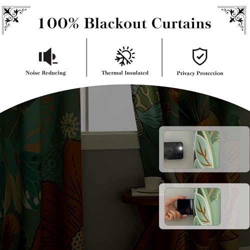 Image of Tyrot Sage Green Floral Butterfly Blackout Curtains, 52W x 63L, 2 Panels | Cottage Garden, Thermal Insulated, Heat Blocking, Light Blocking Privacy, Heavyweight Drapes for Bedroom and Living Room