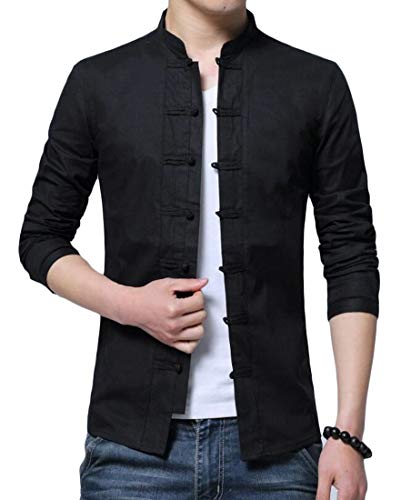 Image of Men Chinese Tai Chi Kung Fu Mandarin Collar Frog-Button Shirts