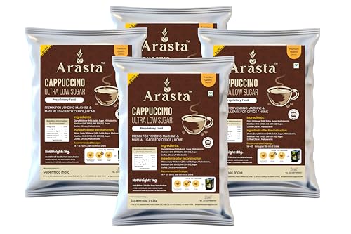 Image of Arasta Cappuccino Premix Ultra Low Sugar | Instant Coffee Powder for Vending Machine & Manual Use | 1 Kg Each (Pack of 4)