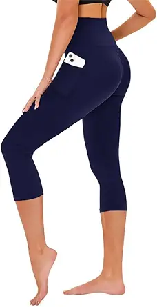 TNNZEET Capri Leggings for Women - Tummy Control Black Leggings with Pockets High Waisted Yoga Pants Workout Cycling Leggings