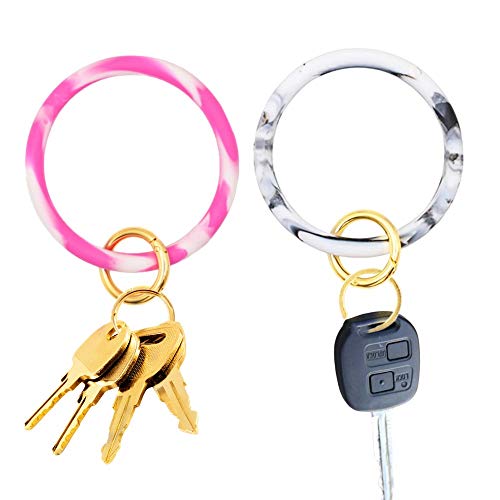Preisvergleich Produktbild Armreif Schlüsselring, Runde Armband Schlüsselringe,Handgelenk Schlüsselbund Kreatives Armband für Unisex (Peach White + Off-White)