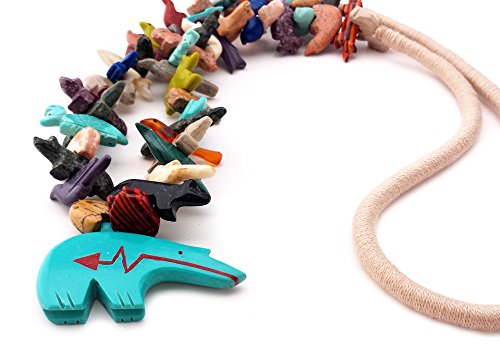 Hand Carved Zuni Bear With Mixed Animals Multicolored Fetish Necklace #TOP2
