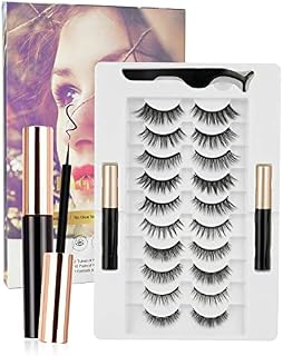 Rantizon Magnetic Eyelashes with Eyeliner, 10 Pairs Reusable Eye Lashes and 2 Tubes of Magnetic Eyeliner, Reusable Magnetic Fake Eyelashes with Tweezers,No Glue Need,Natural Eyelashes Easy to Wear