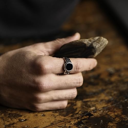 Genuine Solid 925 Sterling Silver Black Onyx Stone, Anatolian Motif Ring for Men3
