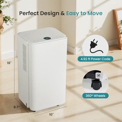 Image of NEWBULIG 30Pints Dehumidifier with Drain Hose 2000 Sq.Ft Dehumidifier for Basement 0.53 Gallon Tank Low 38dB Smart Humidity Ring Whole House Remover for Home Bedroom & Bathroom
