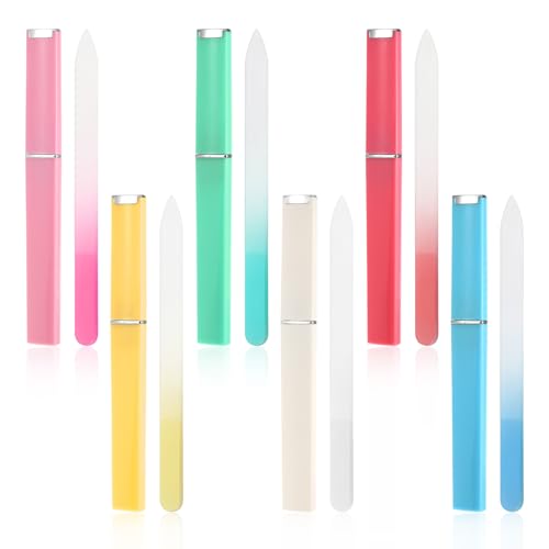 BOHUIZ 6 limas de uñas de cristal, lima de uñas profesional con estuche, lima de cristal para uñas, limas de uñas, uñas naturales, herramienta de manicura profesional para mujeres