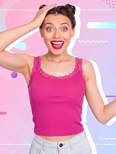 Image of Hicarer 6 Pieces Lace Camisole Tank Tops Lace Trim Camisole Straps Womens Cami Undershirt Ribbed Tank Tops for Women