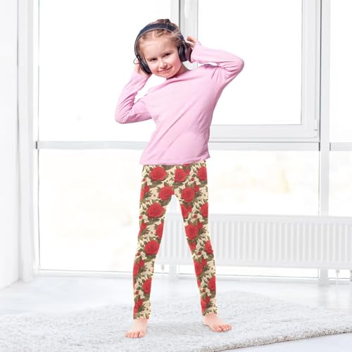 KLL Floral Pattern Red Roses Toddler Girls Cotton Pants Soft High Waisted Sweatpants Exercise4
