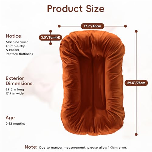 Image of Baby Lounger, Baby Lounger for Newborn 0-24 Months, 100% Breathable Cotton Baby Nest for Tummy Time & Diaper Changes, Portable Infant Essentials for Home & Outdoor(Coffee)