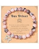 Shonyin School Bus Driver Appreciation Gifts Ideas for Women Retirement Back to School Christmas End of Year Birthday Gifts School Bus Pink Zebra Natural Stone Bracelet