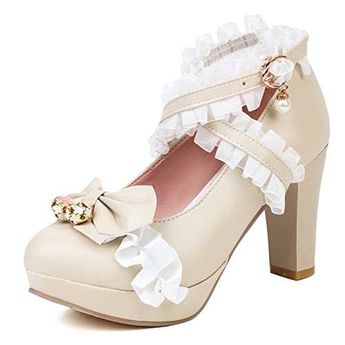 Mary Janes femme talon carré plateforme bout fermé escarpins beige mariage
