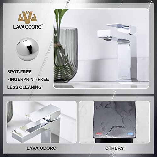 Chrome Bathroom Faucet Single Hole, Lava Odoro Modern Bathroom Sink Faucet Single Handle Vanity Faucet With Pop Up Drain Assembly, Deck Plate Included, Bf307-C #TOP6