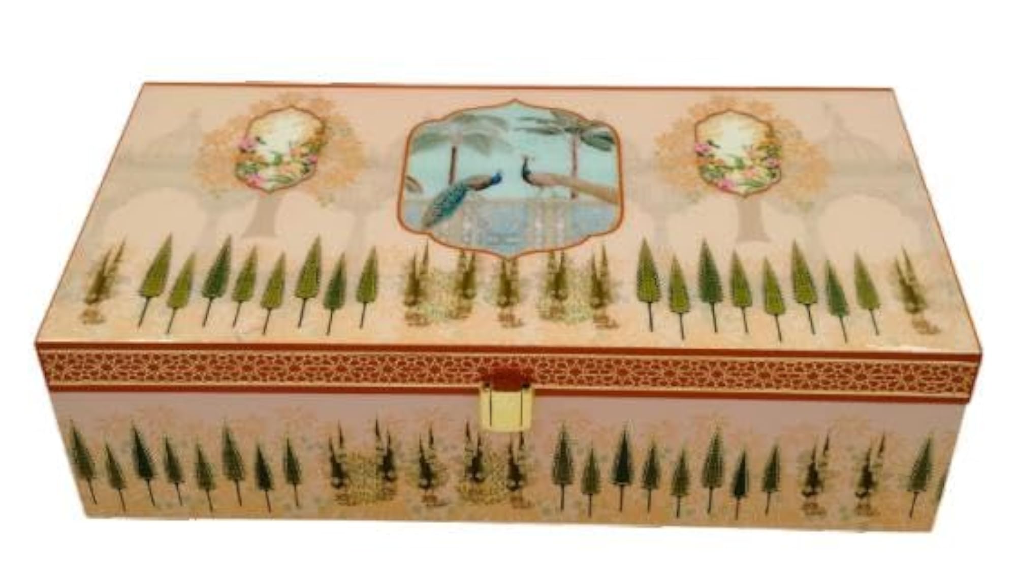 Decorative Wooden Gift Box Set with 3 Jars, Peacock Design