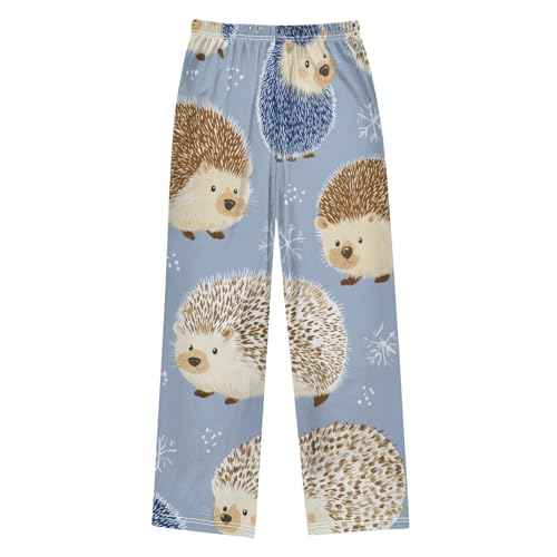 ZZXXB Hedgehog Xmas Snow Boys Long Pants Soft Trousers Elastic Waist Kids Lounge Bottoms with Pockets S-XL2