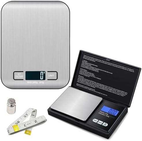 5kg0.01g Solution,Two Digital Scales,11lb,5kg/1g,500g/0.01g,with 50g Calibration Weight,Kitchen Scale,Food Scale,Large Weighing Pans and high-Precision Solution,Soft Tape Included(150cm/60inch)