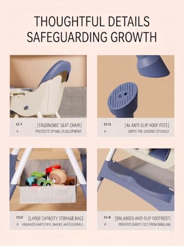 Image of 2-in-1 Convertible Baby High Chair for Feeding & Dining | Foldable High Chair with 5-Point Safety Harness, Double Removable Tray, Wide Footrest, Soft Cushion & Storage Basket | Lightweight Travel Friendly Baby Feeding Chair ( Blue Color )