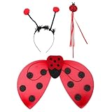 Toyvian Conjunto Disfraz de Mariquita Alas Plegables Rojas Diadema con Antenas y Varita Mágica Accesorios para Halloween Fiestas de Disfraces y Cosplay Infantil