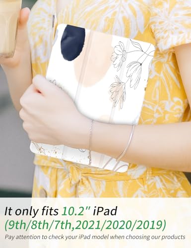 Coque iPad 10.2 Fleurs Roses avec Porte-Crayons Transparent iPad 7/8/9 - 7