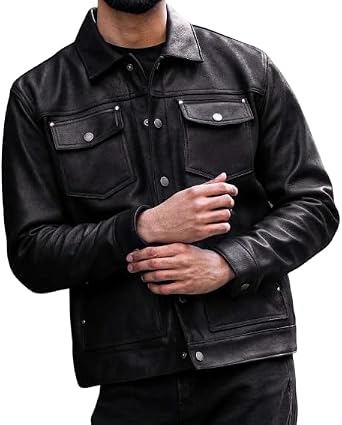 Men's Premium Trucker Leather Jacket| Cowboy Style Real Leather Trucker Jacket
