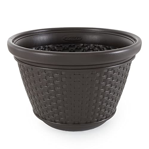 Suncast 4 Pack Wicker Hose Pot, Decorative Resin Garden Hose Storage, 100ft 5/8in Standard Vinyl Hose Capacity with 4 Drain Holes, 18in x 12in, Java - image 5