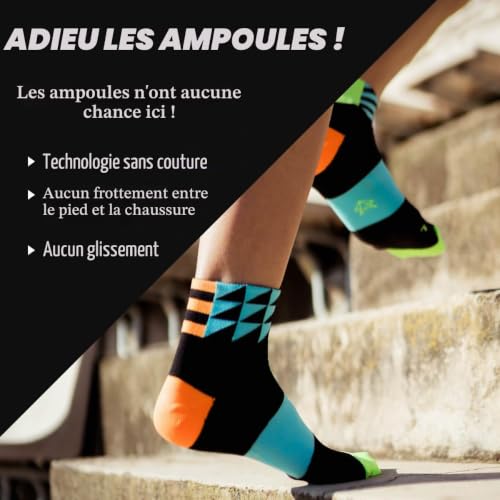 INCYLENCE ULTRALIGHT Paire de chaussettes de course courtes pour homme et femme avec compression légère, Elements Short Black Cyan, 39-42 – vue 3