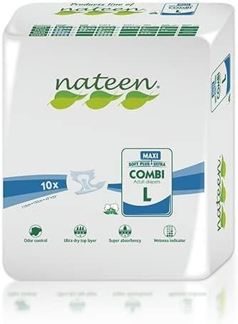 Nateen - Adult Nappy - 40 Large Night Time Nappies - Disposable Underwear for Men & Women - Discreet Incontinence Maxi Nappy - 3450ml Absorbency