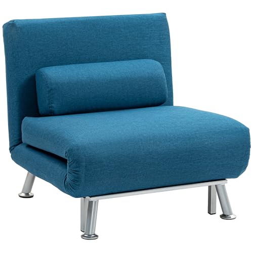 HOMCOM Single Sofa Bed, Chair Bed, 3-in-1 Convertible Sleeper Chair with Adjustable Backrest, Pillow, for Living Room, Bedroom, Blue HOMCOM Single Sofa Bed, Chair Bed, 3-in-1 Convertible Sleeper Chair with Adjustable Backrest, Pillow, for Living Room, Bedroom, Blue