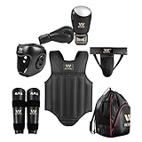 WESING Kids MMA Gear Set 6PCS Sanda Gear Set for Boys 3-12 Years (S(55-60in, 66-88lb), Black)