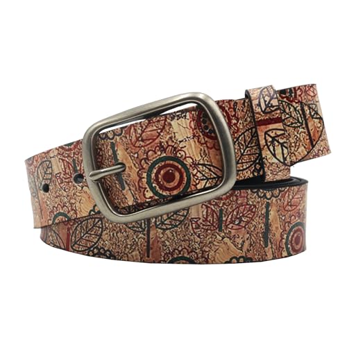 Leaf Flower Pattern Design Printed Leather Belt - Unique Fashion Waist Strap with Trendy Buckle for Distinctive Style(105cm/41, Brown)