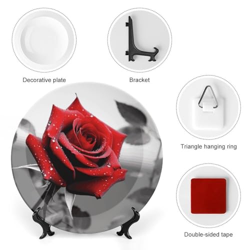 Plato decorativo Black and White Red Rose 8 pulg miniatura 3