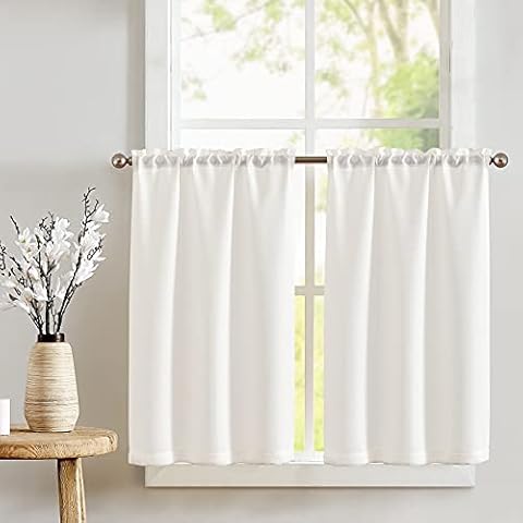 TOPICK 36 Inch White Kitchen Curtains Cover