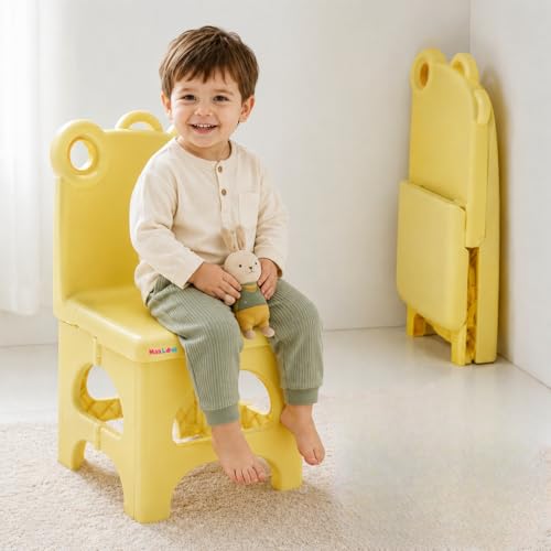 Image of Plastic Foldable Chair for Kids | School Study Chair for Indoor or Outdoor Use for Toddler Kids | Strong & Stable, Safe Rounded Edges | Capacity Up to 40 Kg (Yellow)