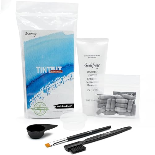 Godefroy Hair Color Tint Kit for 100% Gray Coverage, Natural Black, 20 Applications, Long-Lasting Root Touch-Up for Men & Women, Pre-Measured Capsules, No Waste, DIY Salon-Quality Results at Home