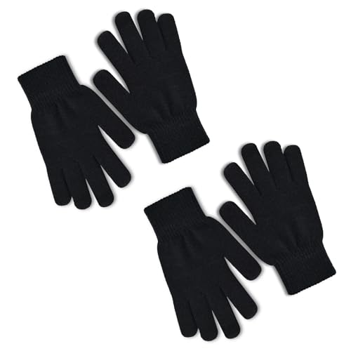 SHALEDOW 2 Pairs Winter Magic Gloves Stretchy Warm Black Knit Gloves for Men or Women (One Size Fits All)