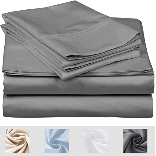 King Grey Sheet Set, 4 Piece Microfiber Bed Sheets，Soft Flat Bed Sheets Cover, Hotel Luxury 1800 High Thread Count Comfy Sheets, 18" Deep Pocket Fitted Sheets, Wrinkle Free-Grey #TOP7
