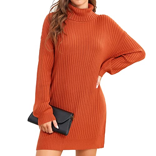 Vestido suéter feminino gola rolê outono inverno casual solto manga bufante manga canelada vestido p