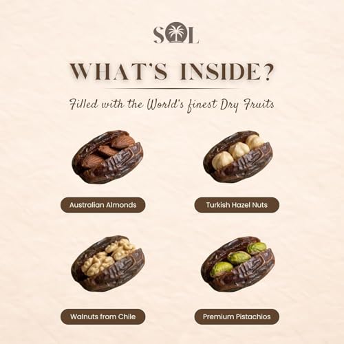Image of Premium Dates Gift Box with Assorted Nuts - Stuffed Khajoor with Almond, Pistachio, Hazelnut & Walnut | Healthy Dry Fruit Snack | Luxury Gift Pack (12 Pcs)
